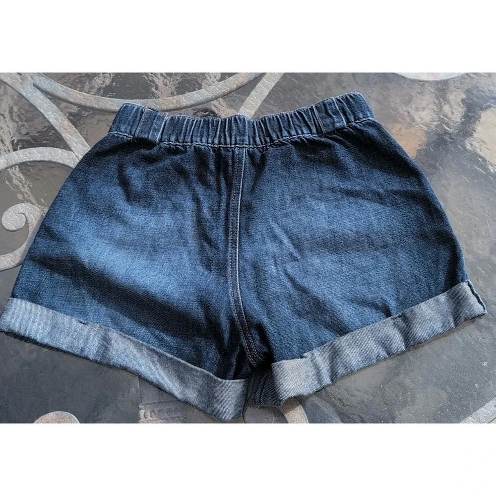 Sz 7 Hollister Womens Ultra High Rise Mom‎ Shorts  Blue Denim Cuffed Elastic EUC